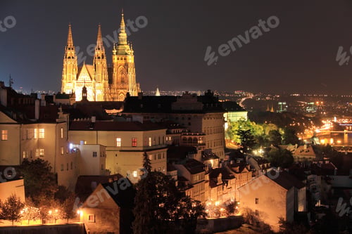 Preview: The View On Bright Prague With Gothic Castle In The Night, Czech Republic