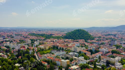 Preview: Graz, Austria. The Historic City Center Aerial View. Mount Schlossberg (Castle Hill), Aerial View