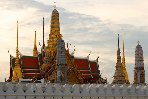 Preview: Prangs Of The Great Royal Palace In The Evening Twilight. Bangkok, Thailand