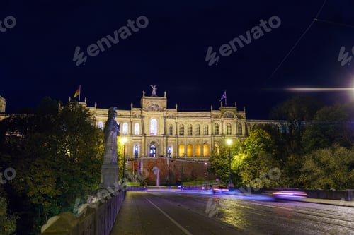Preview: The Maximilianeum Palace (1874), Seat Of Bavarian Landtag At Night, Munich, Germany