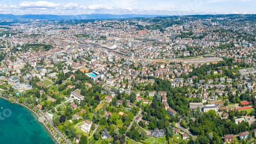 Preview: Lausanne, Switzerland. Panorama Of The Central Part Of The City. Aerial View