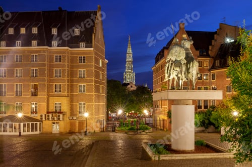 Preview: Brussels. View Of The Town Hall At Sunset.