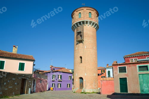 Preview: Water Tower On The Streets Of Burano Island. Venice, Italy
