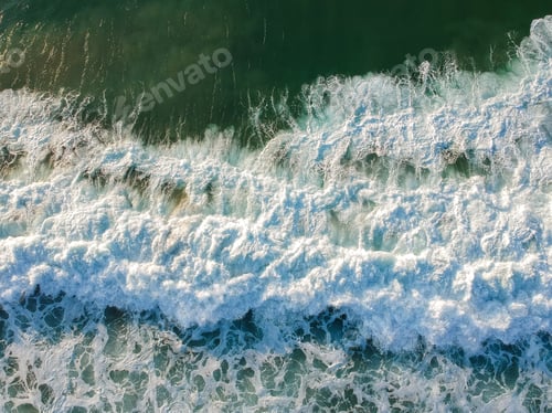 Preview: Aerial View From A Big Wave Crashing In A Beach. Drone View