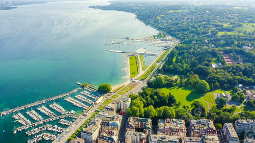 Preview: Geneva, Switzerland. Villa La Grange. Flight Over The Central Part Of The City. Lake Geneva, Aerial