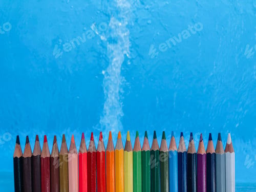 Preview: Exhibition Of Colored Pens On Cheerful Background.