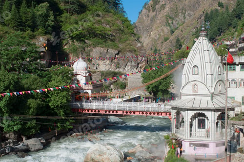 Preview: Sikh Gurudwara And A Bridge Across The River Parvati In The Himalayas. North India