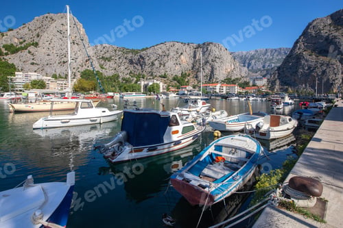 Preview: Boats Near The City Embankment At The River Mouth. Omis. Croatia.