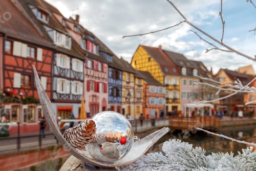 Preview: Medieval Multicolored Half-Timbered Houses On Canals On Christmas Day. Colmar. France. Alsace.