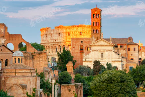 Preview: View Of The Roman Forum And Colosseum In The Golden Hour. Rome. Italy.