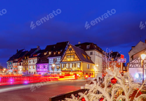 Preview: Traditional Old Half-Timbered Houses In The Historic City Of Colmar. Decorated And Lighted During