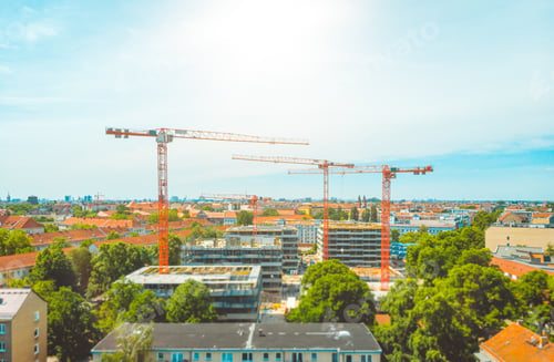 Preview: Construction Site From The Bird View With Some Industrial Cranes