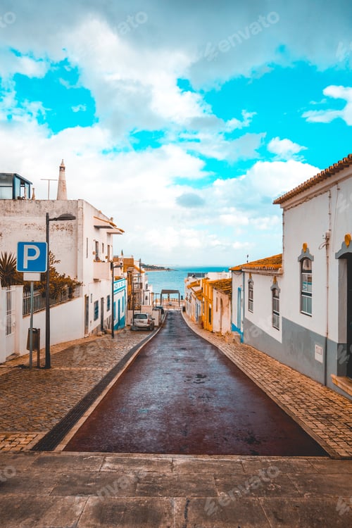 Preview: Lone Street In A Portuguese Village Near The Ocean