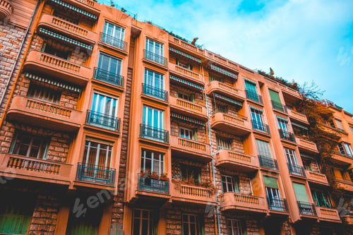 Preview: Orange Mediterranean Building From The Low Angle View