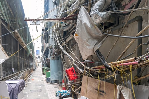 Preview: Electric Cables And Wires Chaos Mess In Back Alley