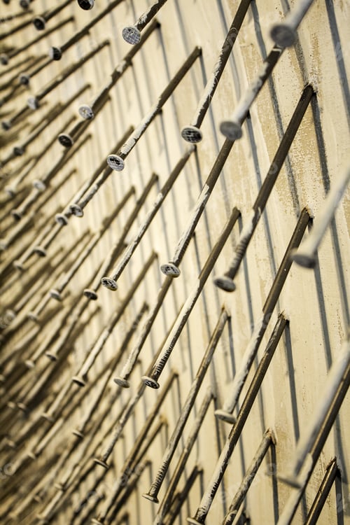 Preview: Metal Nails Nailed To The Wall, Construction And Architecture