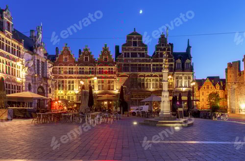 Preview: Beautiful European Town Square at Dusk