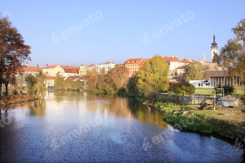 Preview: The Colorful Medieval Town Pisek In Czech Republic Above The River Otava