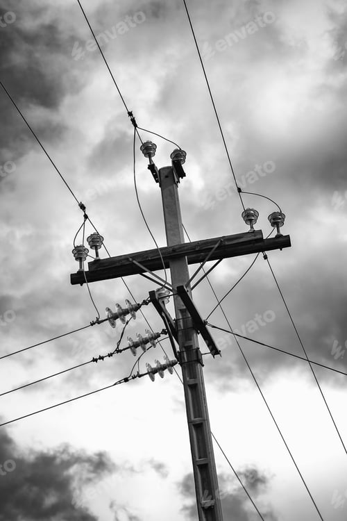 Preview: Electric Tower With Cloudy Sky, Technology And Infrastructure