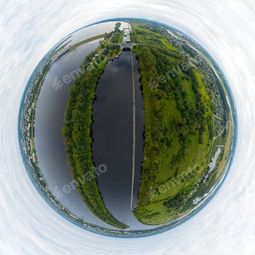Preview: Uglich, Russia. City And Cruise Ship And Dry Cargo Ship At Lock Gate Of Uglich Reservoir