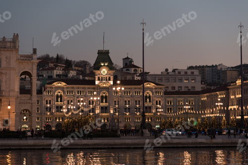 Preview: Night Walk At Dusk Between The Buildings Of Trieste And The Sea