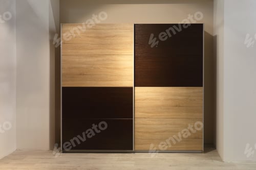 Preview: Wardrobe Closet With Square Wooden Doors In Bedroom