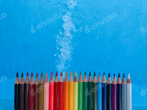 Preview: Exhibition Of Colored Pens On Cheerful Background.