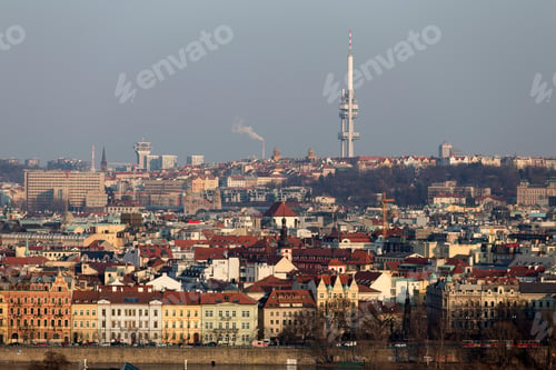 Preview: Sunny Frosty Winter Prague City With Its Cathedrals, Historical Buildings And Towers, Czech Republic