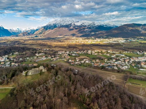 Preview: Panoramic From Above On The Ancient Village Of San Lorenzo Di Buja And On The Snow-Capped Mountains.