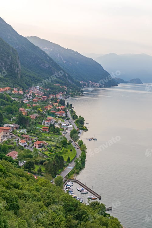Preview: Lake Como Coast Aerial Landscape In Lombardy Italy