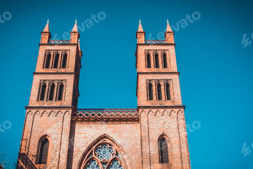 Preview: Beautiful House Of Worship With Two Towers And Geometrical Tracery Window At Its Center