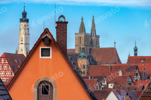 Preview: View Of The Stone Towers And Medieval Buildings In The Historic City. Rothenburg Ob Der Tauber