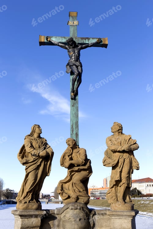Preview: Statues From The Oldest Stone Bridge In Central Europe Above River Otava, Pisek, Czech Republic