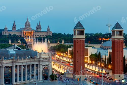Preview: Barcelona. Square Of Spain At Sunset.