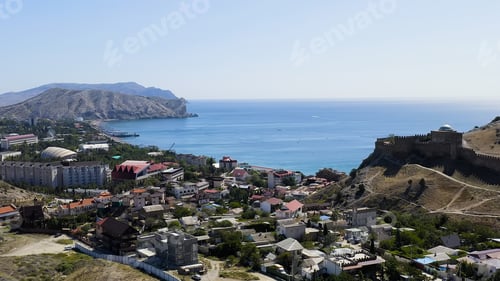 Preview: Sudak, Crimea. Embankment Of Sudak. Black Sea Coast With Beaches, Aerial View