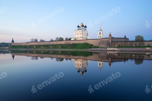 Preview: View Of The Pskov Kremlin And The Great River The May Twilight. Russia