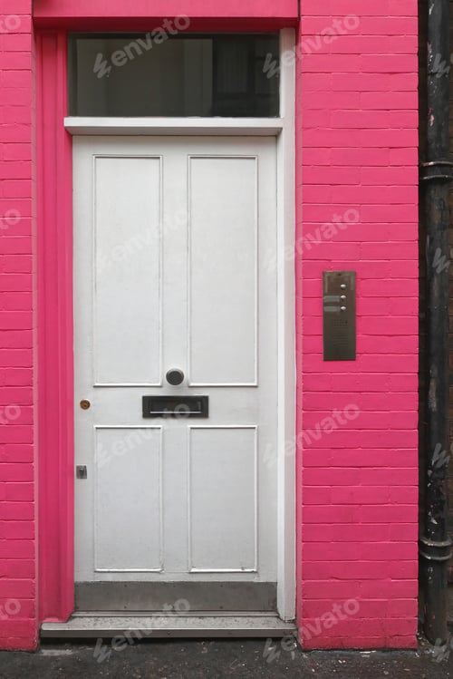 Preview: White Door At Pink Building In London