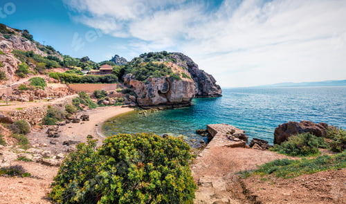 Preview: Splendid Spring View Of West Court Of Heraion Of Perachora, Limni Vouliagmenis Location. Colorful