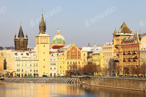 Preview: First Snow In Prague, Old Town In The Sunny Day