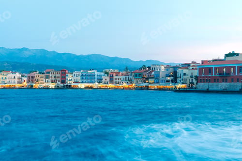 Preview: Night View Of The Quay With Lanterns And The Old Harbor In Chania. Greece.