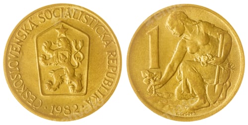 Preview: Aluminum-Bronze 1 Coruna 1982 Coin Isolated On White Background, Czechoslovakia