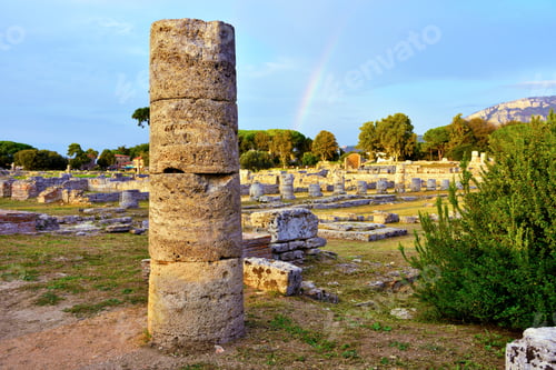 Preview: Paestum Capaccio Italy The Ancient Ruins Of Remains Of Religious Buildings Of The Ancient Greek