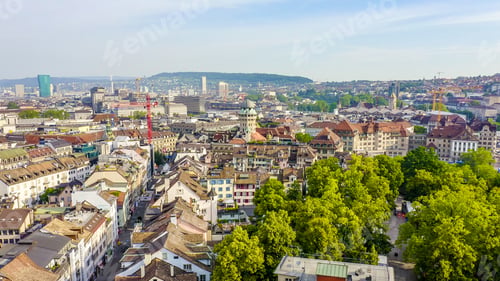 Preview: Zurich, Switzerland. Panorama Of The City From The Air. Urania Sternwarte Observatory, Lindenhof