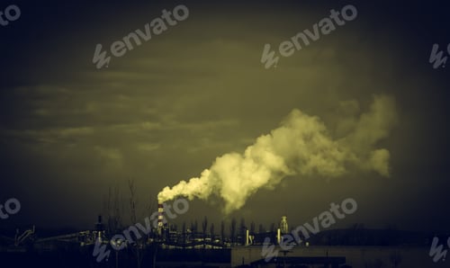 Preview: Nuclear Factory With Chimney Polluting Smoke, Environment, Ecology