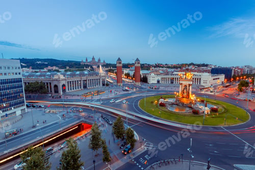 Preview: Barcelona. Square Of Spain At Sunset.