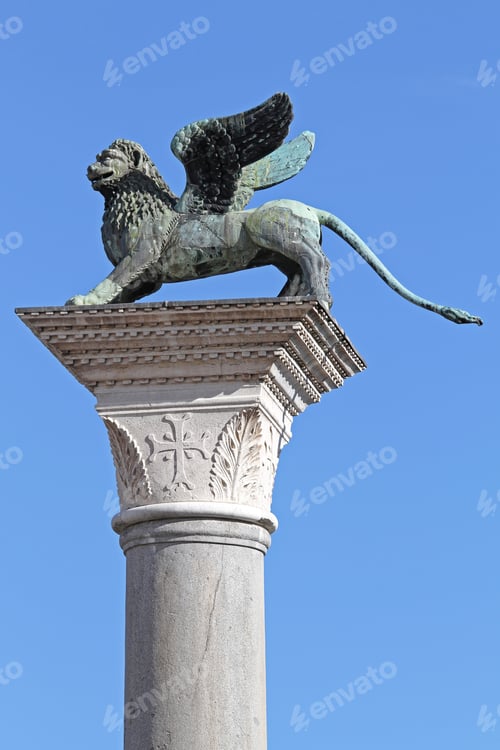 Preview: Column Of San Marco Winged Lion Symbol Landmark In Venice Italy