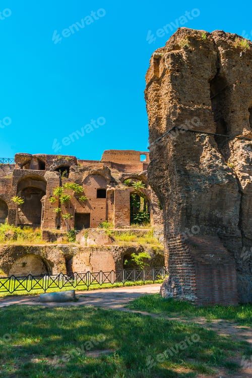 Preview: Ancient Remains Of Roman Historical Architecture With Walkway And Fencing In Park Of Ruins - Rome
