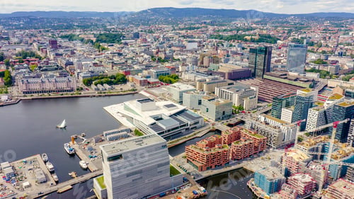 Preview: Oslo, Norway. City Center From The Air. Embankment Oslo Fjord. Oslo Opera, From Drone