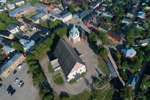 Preview: Medieval Lutheran Cathedral In The City Landscape. View From Above. Porvoo, Finland