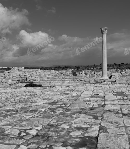 Preview: Ruins Of The Ancient Greek City In Cyprus. Black And White Photo